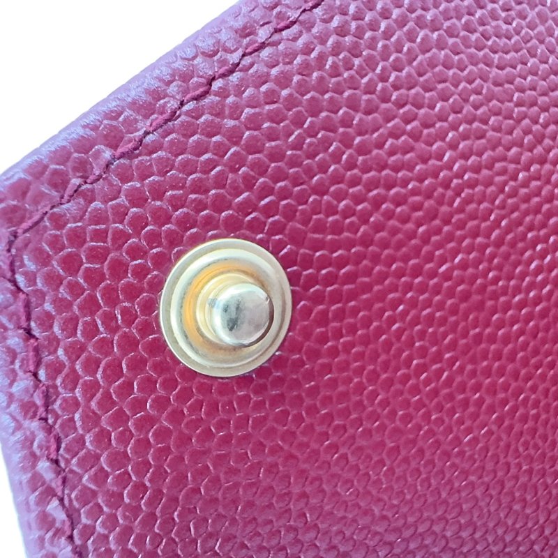 YSL紅色金釦粒紋牛皮山形紋下蓋長夾372264-14