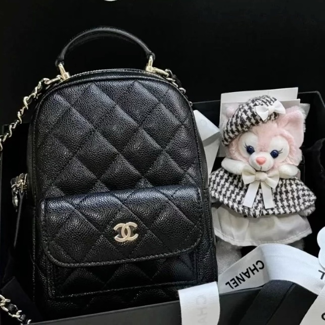 CHANEL香奈兒黑金荔枝牛皮24Cmini小書包全配購證🎒-0