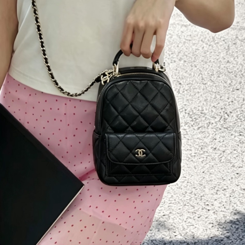 CHANEL香奈兒黑金荔枝牛皮24Cmini小書包全配購證🎒-3