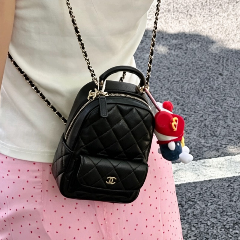 CHANEL香奈兒黑金荔枝牛皮24Cmini小書包全配購證🎒-9