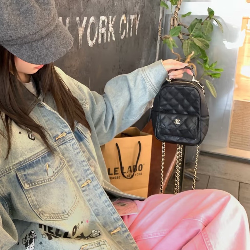 CHANEL香奈兒黑金荔枝牛皮24Cmini小書包全配購證🎒-20