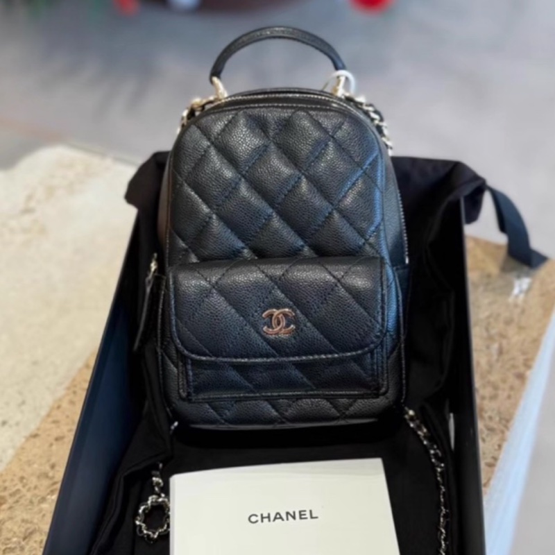 CHANEL香奈兒黑金荔枝牛皮24Cmini小書包全配購證🎒-26