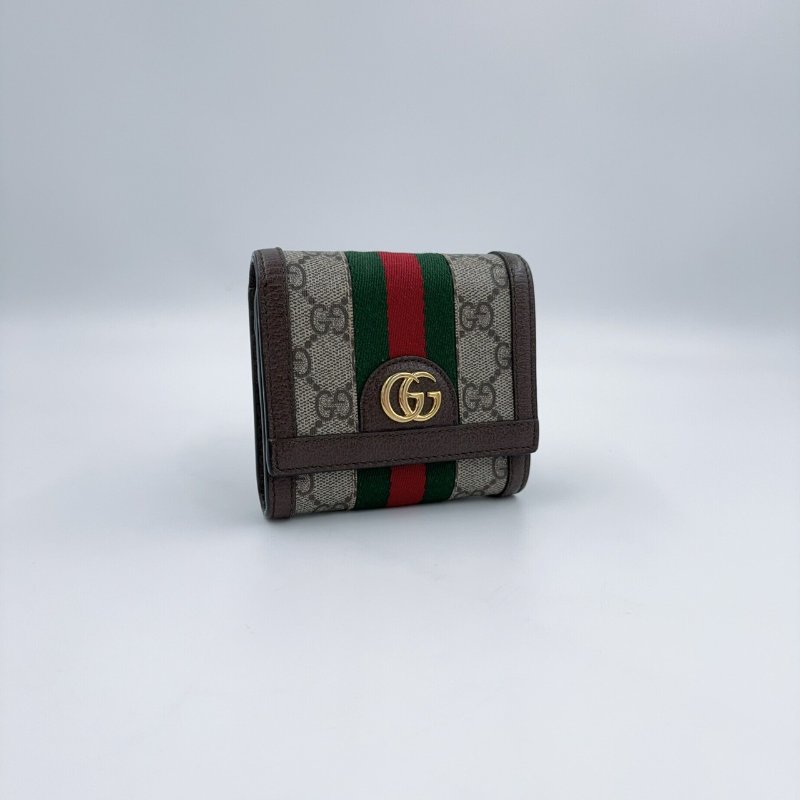 GUCCI老花拼綠紅綠織帶OPHIDIA下蓋零錢短夾598662-2