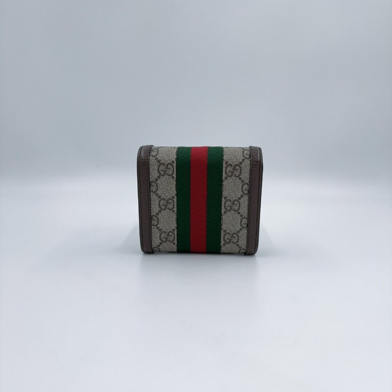GUCCI老花拼綠紅綠織帶OPHIDIA下蓋零錢短夾598662-3