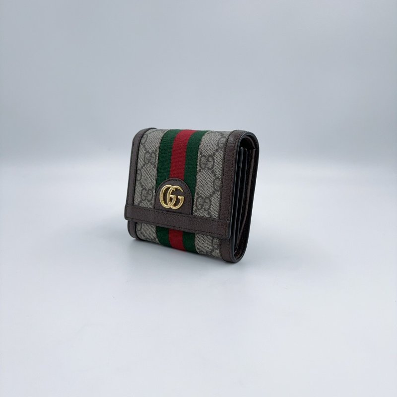 GUCCI老花拼綠紅綠織帶OPHIDIA下蓋零錢短夾598662-4