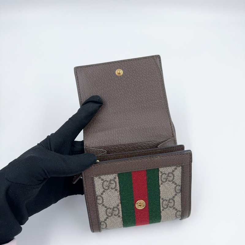 GUCCI老花拼綠紅綠織帶OPHIDIA下蓋零錢短夾598662-9