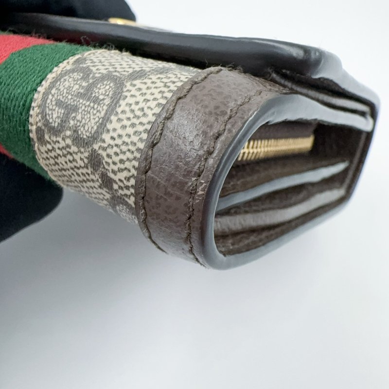 GUCCI老花拼綠紅綠織帶OPHIDIA下蓋零錢短夾598662-10