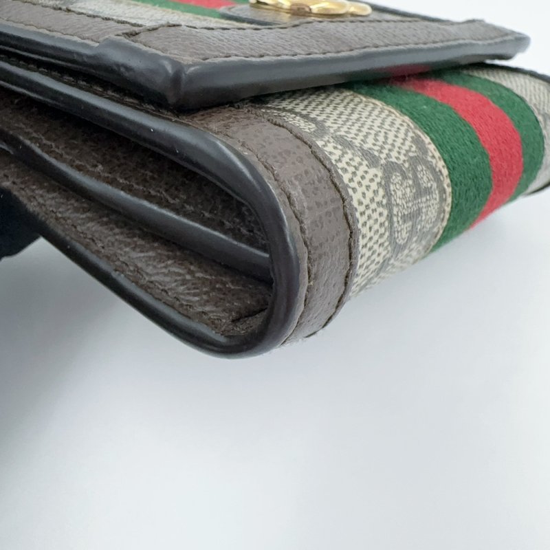 GUCCI老花拼綠紅綠織帶OPHIDIA下蓋零錢短夾598662-11