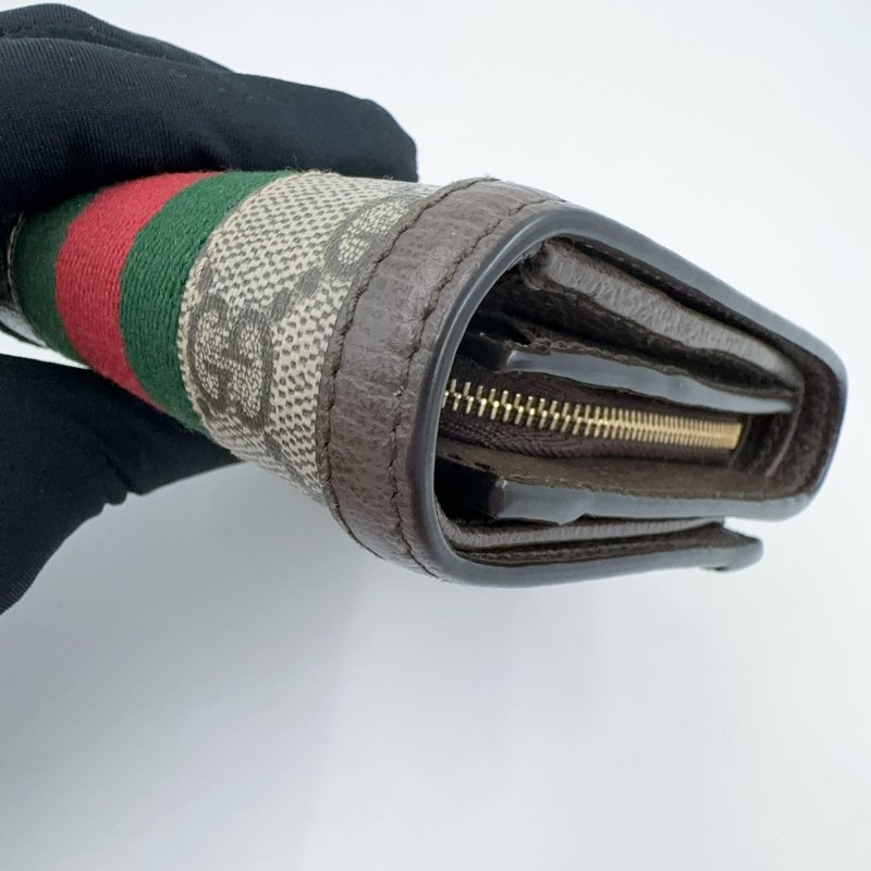 GUCCI老花拼綠紅綠織帶OPHIDIA下蓋零錢短夾598662-12