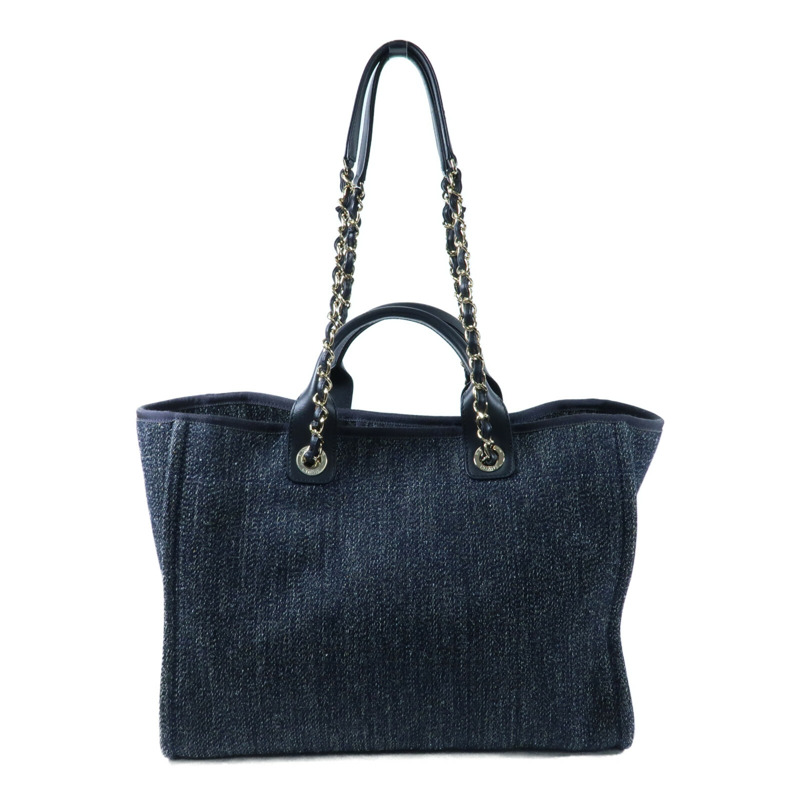 CHANEL 帆布Deauville Tote銀扣鏈帶手挽肩背兩用袋-2