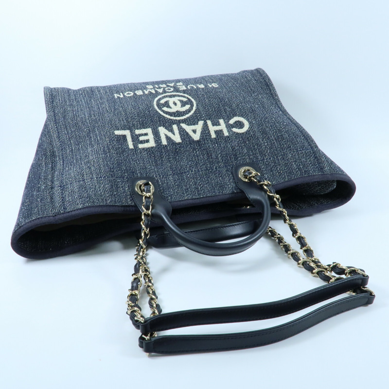 CHANEL 帆布Deauville Tote銀扣鏈帶手挽肩背兩用袋-8