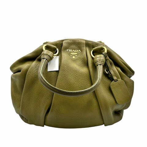 【美收精品】Prada 芥末綠手提包 C-395【隔月月中將轉賣至日本 上架期限30天】