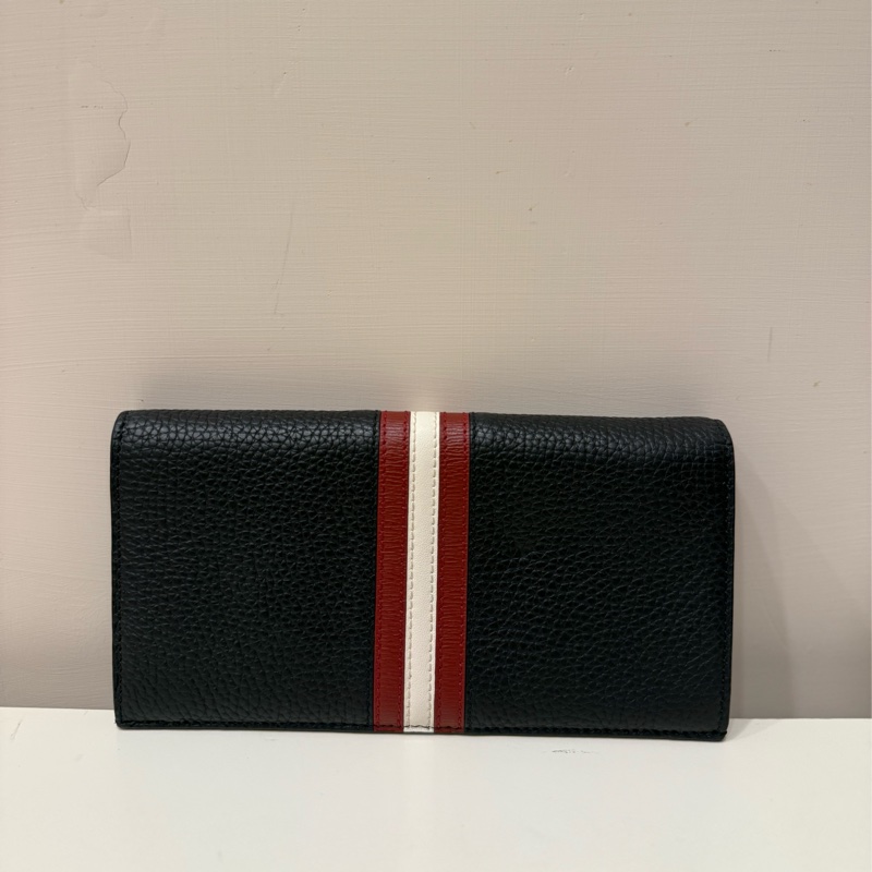 Bally Ribbon紅白條紋牛皮對開長夾（黑色）-1