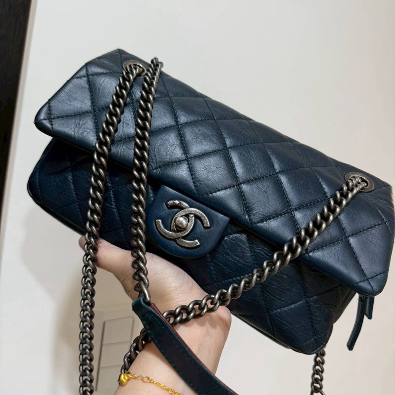 Chanel 香奈兒 孟買 CF 海軍藍 油蠟牛皮 Easy Coco 肩背包 斜背包 手提包 側背包-1