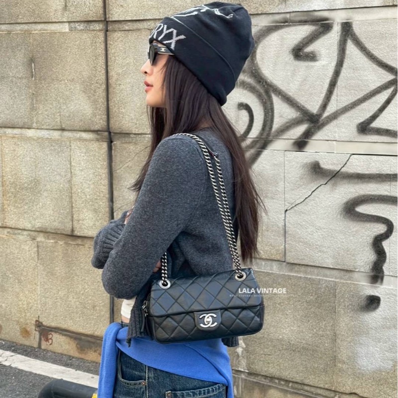 Chanel 香奈兒 孟買 CF 海軍藍 油蠟牛皮 Easy Coco 肩背包 斜背包 手提包 側背包-2