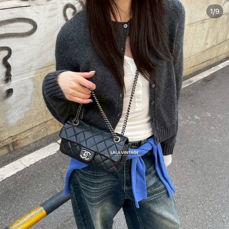 Chanel 香奈兒 孟買 CF 海軍藍 油蠟牛皮 Easy Coco 肩背包 斜背包 手提包 側背包-3