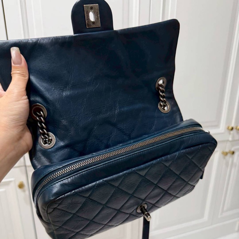 Chanel 香奈兒 孟買 CF 海軍藍 油蠟牛皮 Easy Coco 肩背包 斜背包 手提包 側背包-4