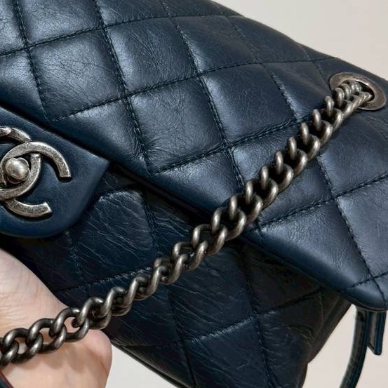 Chanel 香奈兒 孟買 CF 海軍藍 油蠟牛皮 Easy Coco 肩背包 斜背包 手提包 側背包-9