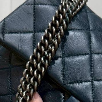 Chanel 香奈兒 孟買 CF 海軍藍 油蠟牛皮 Easy Coco 肩背包 斜背包 手提包 側背包-10