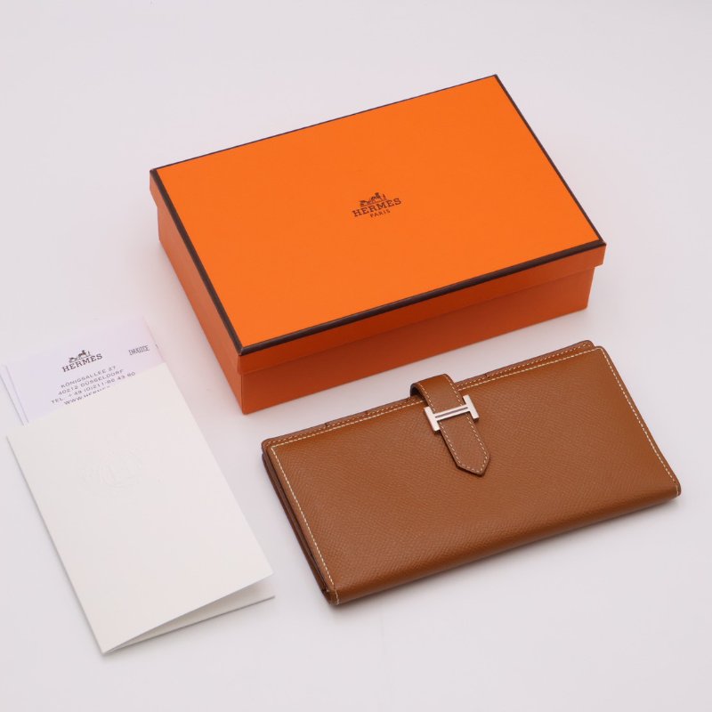 HERMES Bearn雙折長夾 - 金棕銀 D-17