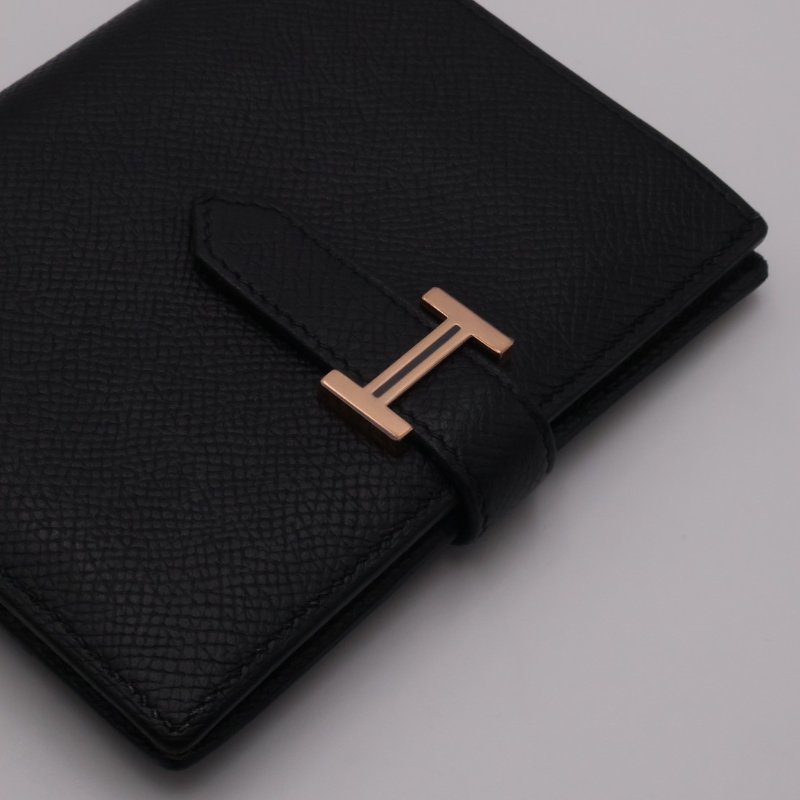 HERMES Bearn雙折短夾 - 黑玫瑰金 D-14