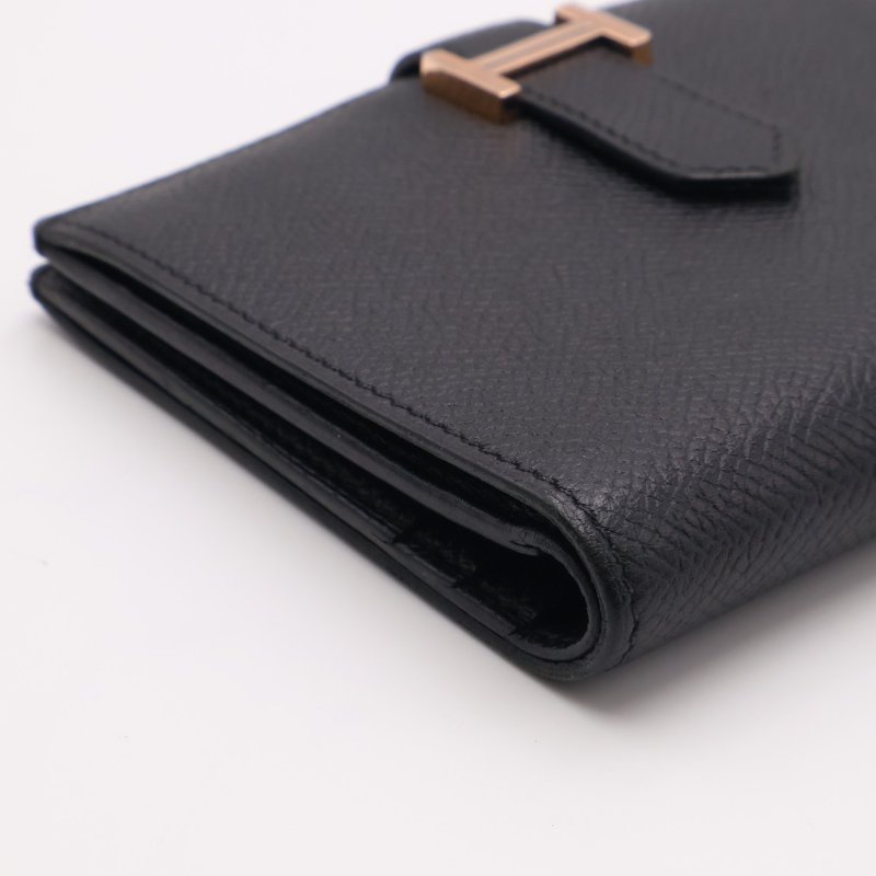 HERMES Bearn雙折短夾 - 黑玫瑰金 D-18