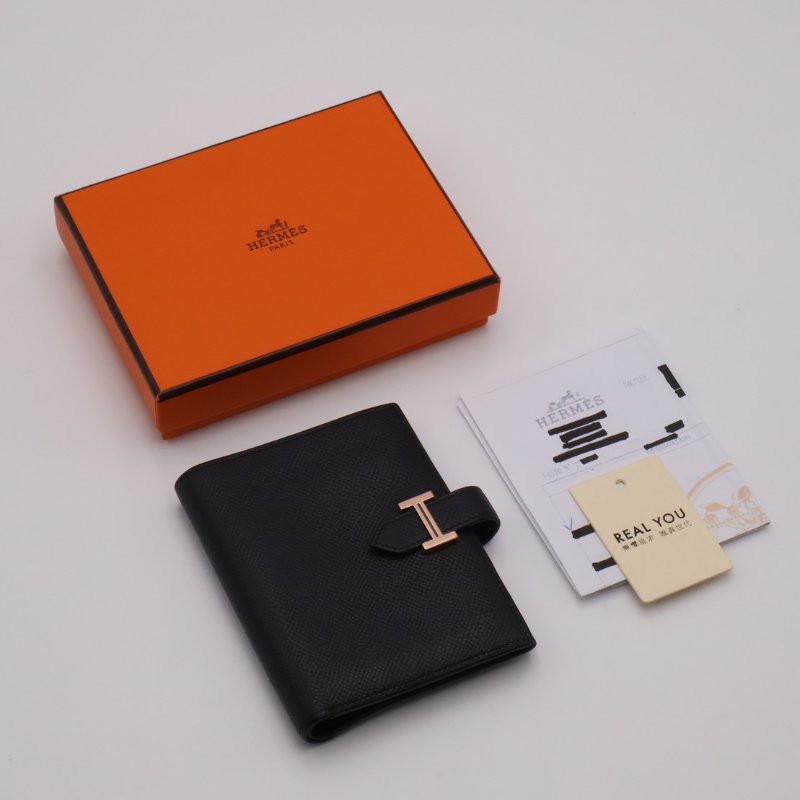 HERMES Bearn雙折短夾 - 黑玫瑰金 D-21