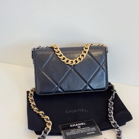 香奈兒/Chanel 19bag WOC黑金菱格鏈條包-1