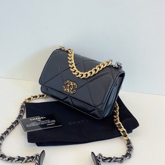 香奈兒/Chanel 19bag WOC黑金菱格鏈條包-2