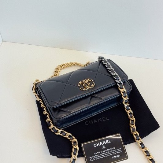 香奈兒/Chanel 19bag WOC黑金菱格鏈條包-3