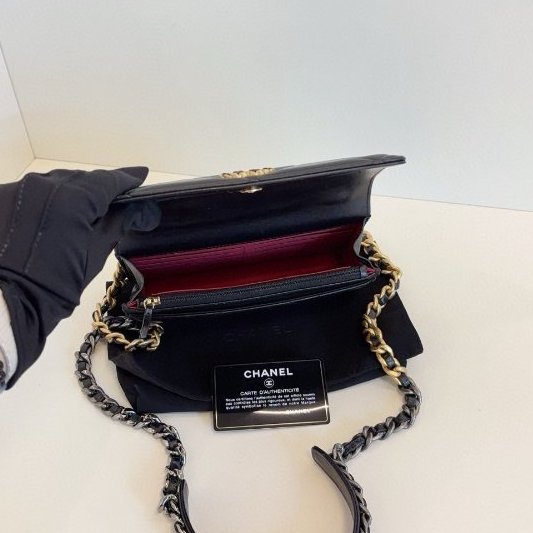 香奈兒/Chanel 19bag WOC黑金菱格鏈條包-4