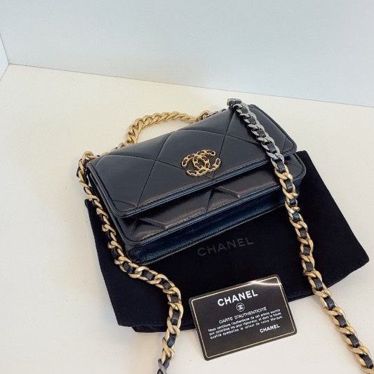 香奈兒/Chanel 19bag WOC黑金菱格鏈條包-7