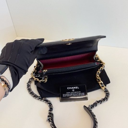 香奈兒/Chanel 19bag WOC黑金菱格鏈條包-8