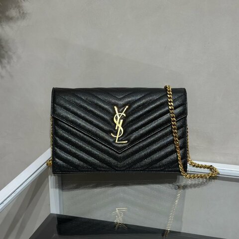YSL 經典V紋粒面牛皮WOC - 22 黑金