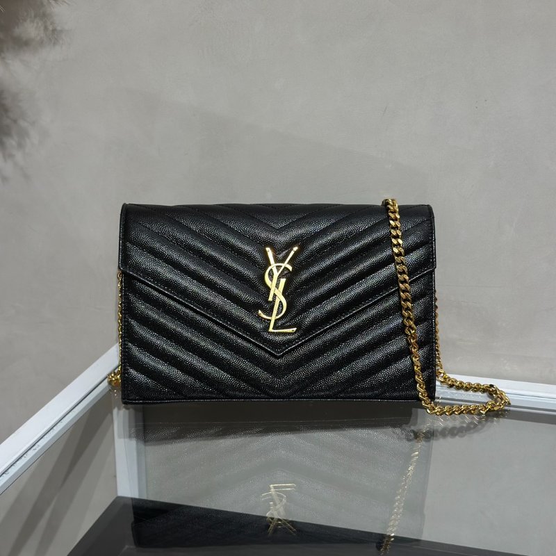 YSL 經典V紋粒面牛皮WOC - 22 黑金-0