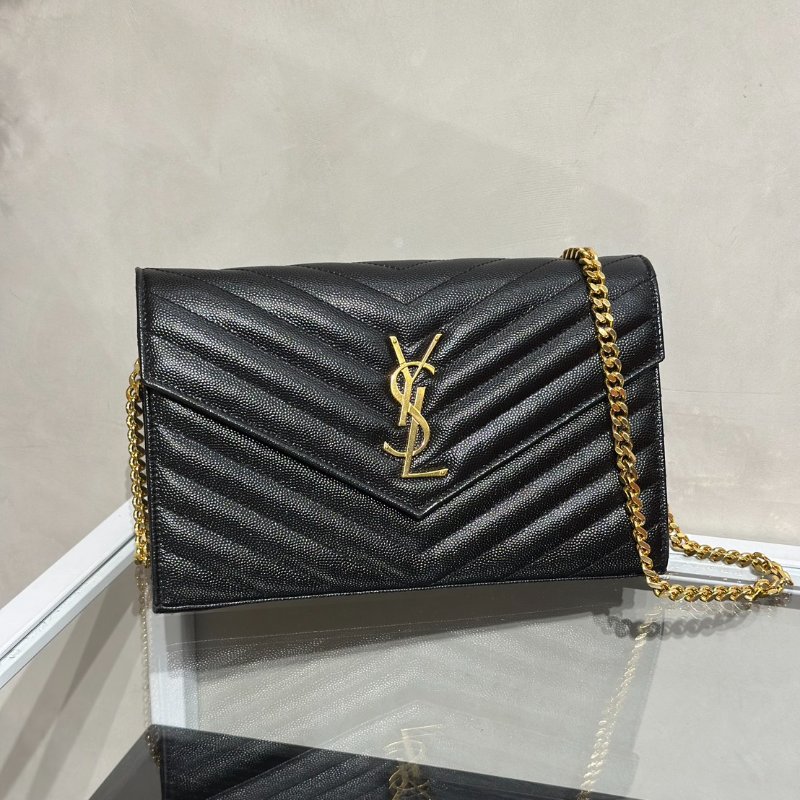 YSL 經典V紋粒面牛皮WOC - 22 黑金-2