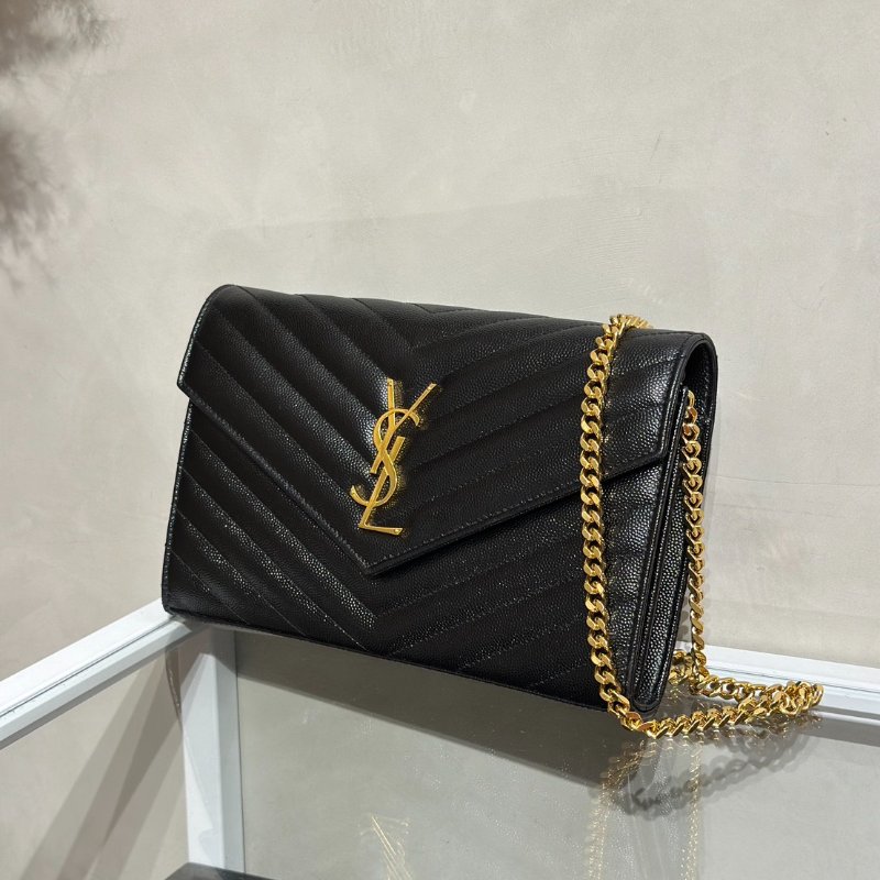 YSL 經典V紋粒面牛皮WOC - 22 黑金-3