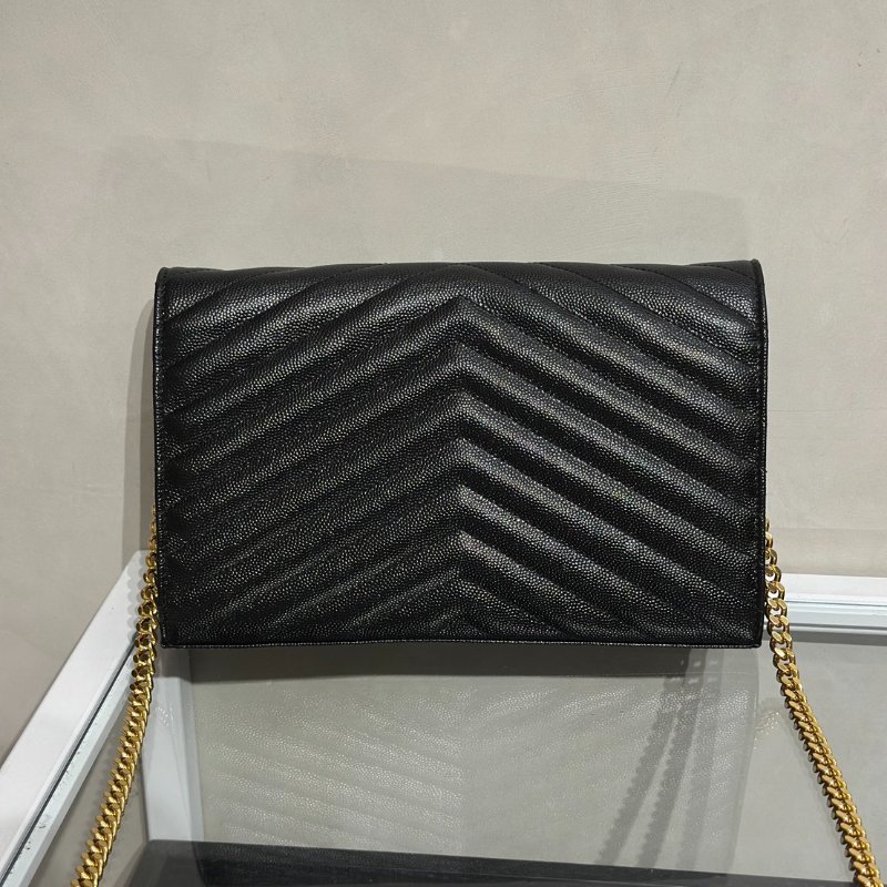 YSL 經典V紋粒面牛皮WOC - 22 黑金-4