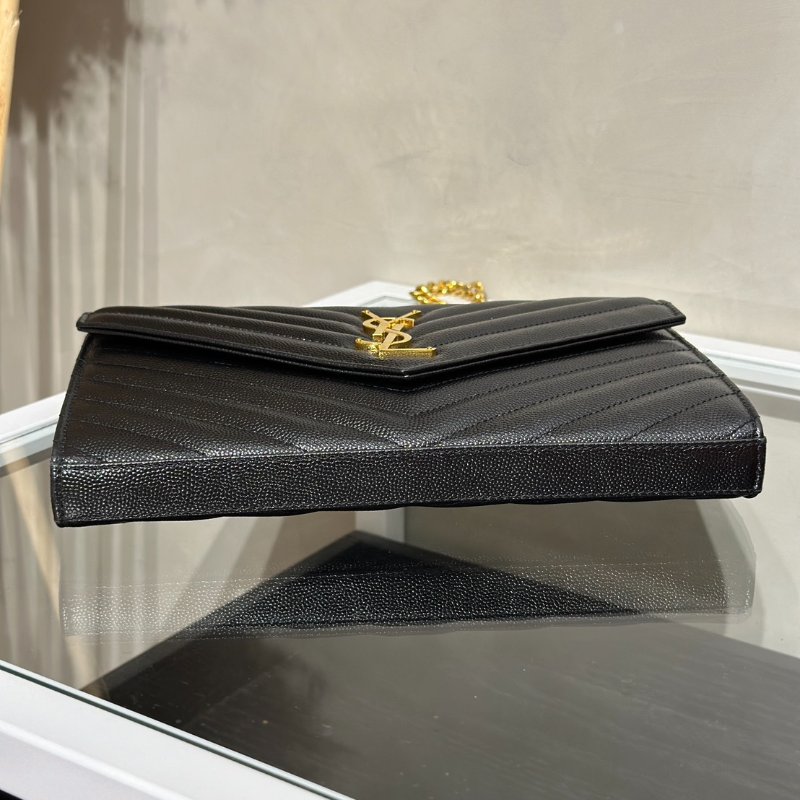 YSL 經典V紋粒面牛皮WOC - 22 黑金-5