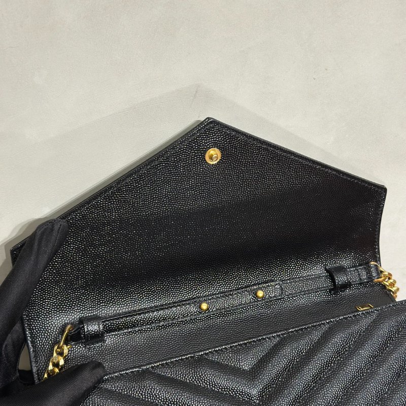 YSL 經典V紋粒面牛皮WOC - 22 黑金-7