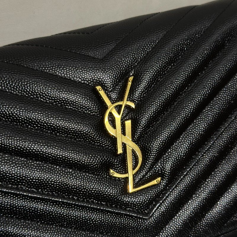 YSL 經典V紋粒面牛皮WOC - 22 黑金-8