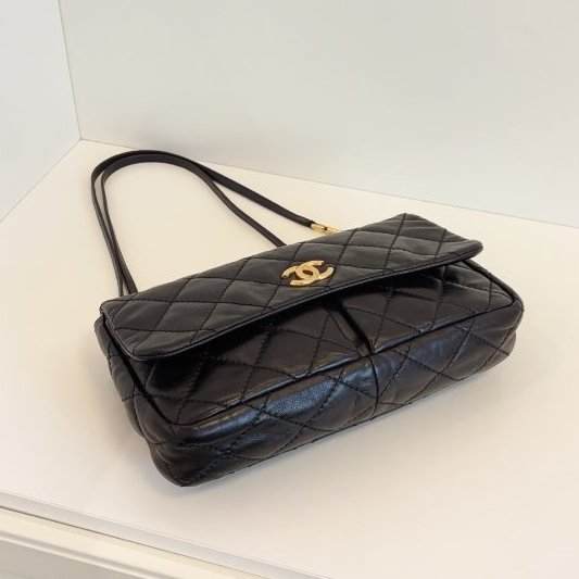 香奈兒/Chanel 黑金牛皮雙口袋CF Jumbo雙鏈條機場包-4