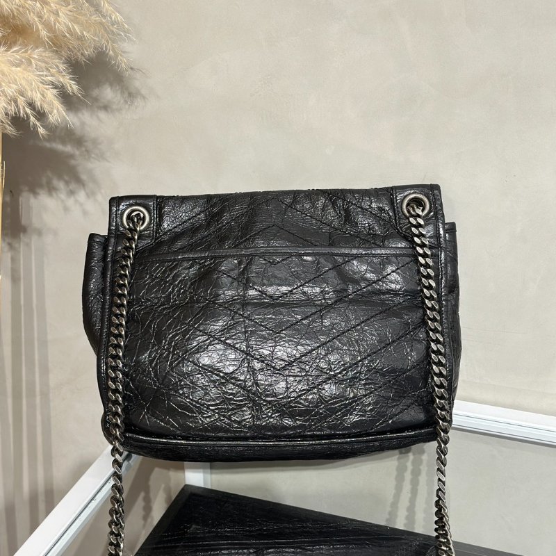 YSL Niki 小牛皮手袋 - 中號黑字銀鍊-4