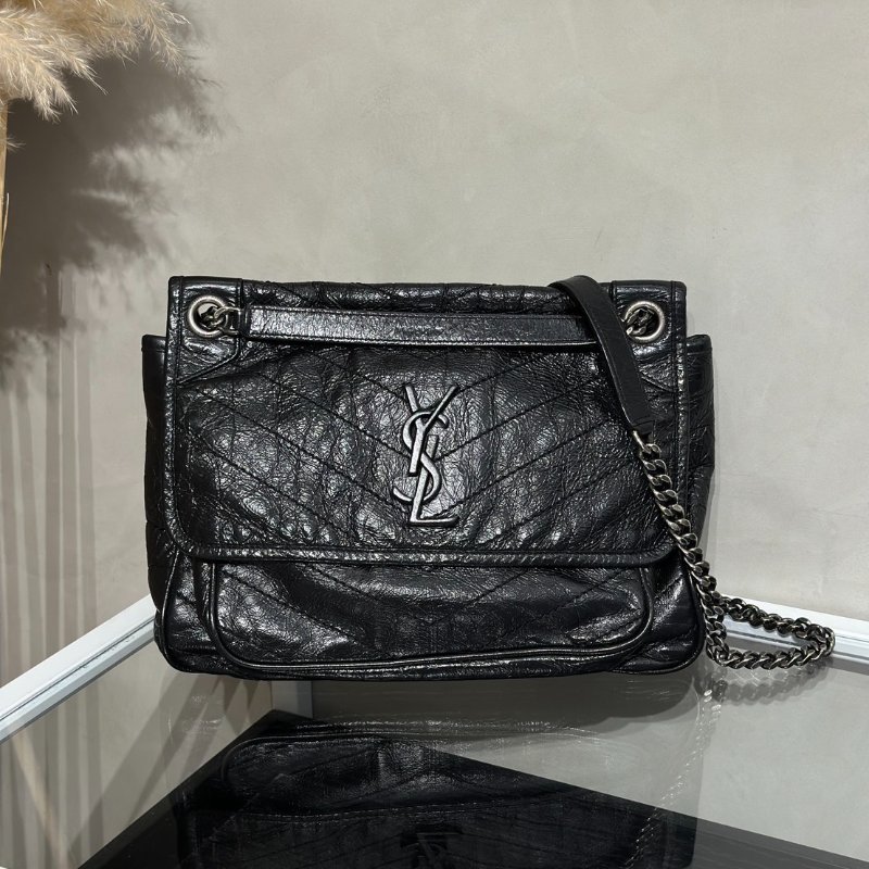 YSL Niki 小牛皮手袋 - 中號黑字銀鍊-11