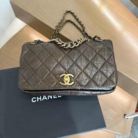 香奈兒/Chanel 油蠟皮耐磨 口蓋鏈條包