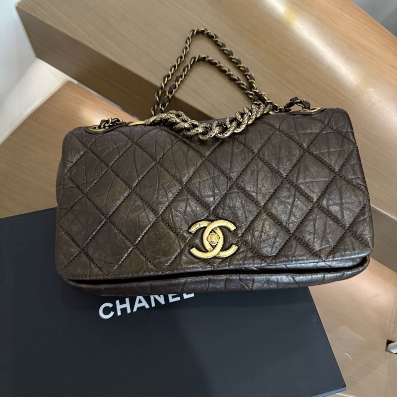 香奈兒/Chanel 油蠟皮耐磨 口蓋鏈條包-5