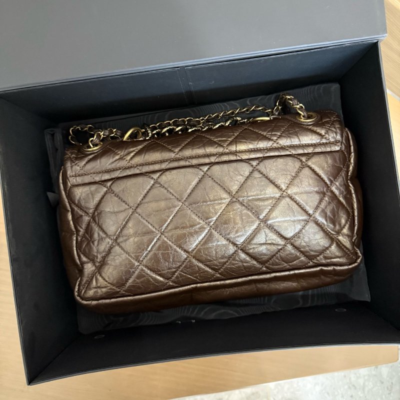 香奈兒/Chanel 油蠟皮耐磨 口蓋鏈條包-6