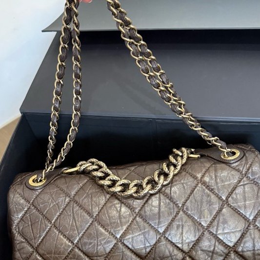 香奈兒/Chanel 油蠟皮耐磨 口蓋鏈條包-7