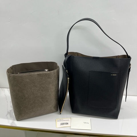 Valextra medium bucket bag 中號黑色水桶包，帶掛包、小卡