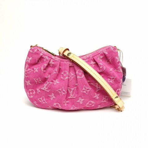 LOUIS VUITTON POCHETTEVALLEY腋下包玫紅牛仔布金扣晶片肩背包